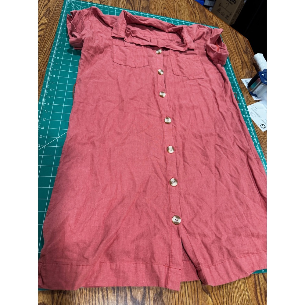 Thread and Supply Coral Pink Linen Blend Button Down Shirt Dress Womens Medium